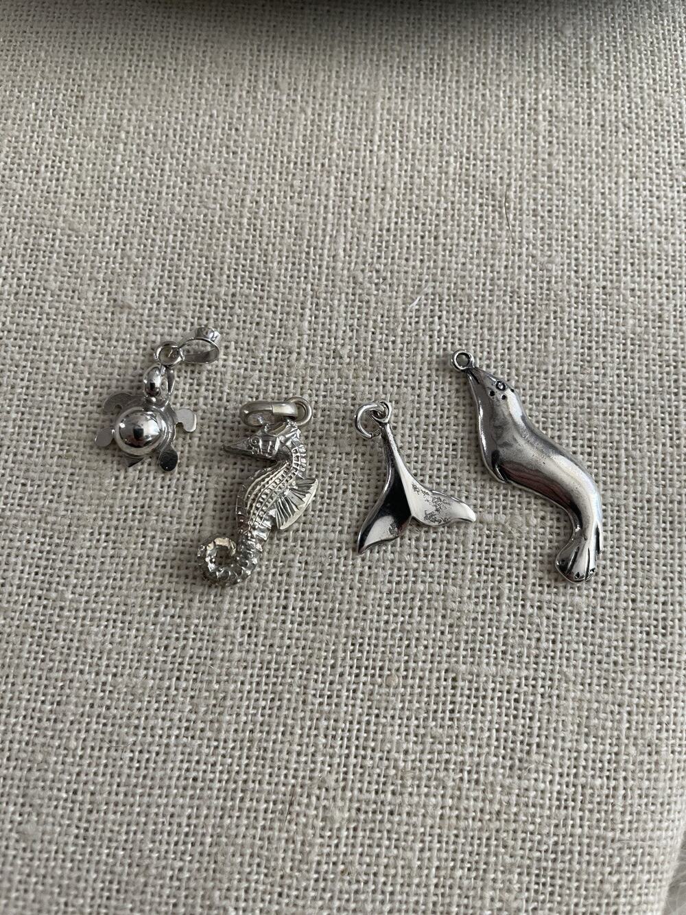 Vintage Sterling Silver Charm Lot Nautical Seahorse Whale Tail Turtle Seal